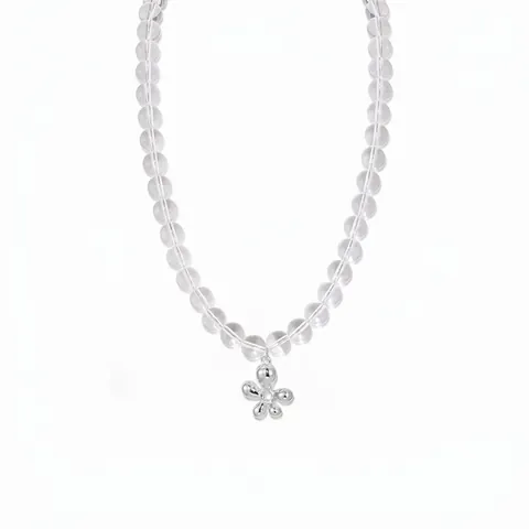 Collana di Perline in Argento Sterling S925 per Donna Elegante Collana con Ciondolo a Fiore in Cristallo di Rocca Gioielli