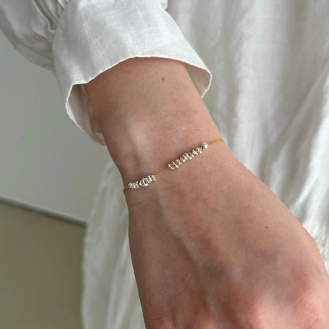 Pulsera de Plata de Ley 925 para Mujer Bicolor Oro Plata Minimalista Cuentas Irregulares Cadena de Eslabones Joyería