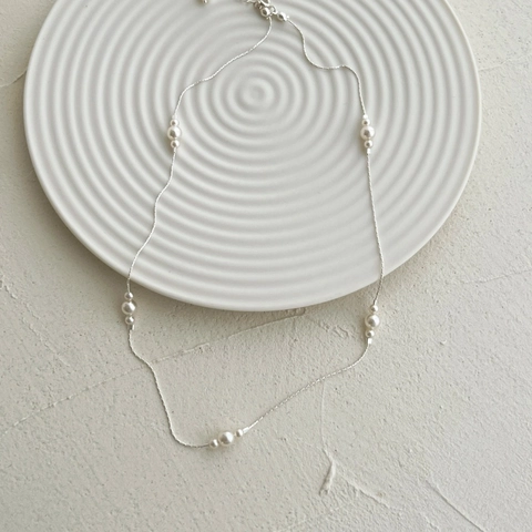 Collana in Argento Sterling S925 con Perle Artificiali per Donna Squisita Catena Geometrica Minimalista Girocollo Gioielli di Moda Regalo