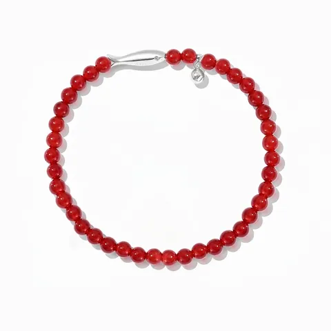 Bracciale in Argento Sterling 925 con Perline di Agata Rossa per Donna Stile Cinese Ciondolo a Pesce Portafortuna Regolabile