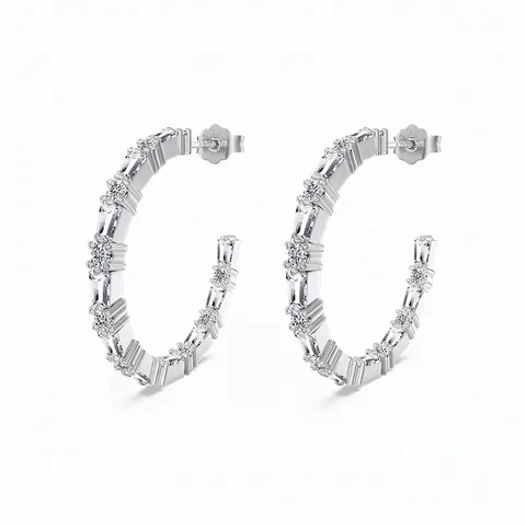 Orecchini a Cerchio a C in Argento Sterling 925 da Donna Lussuosi con Zirconia Intarsiata Taglio Baguette Squisiti Gioielli per Matrimonio