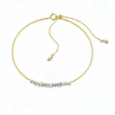 Pulsera de Plata de Ley 925 para Mujer Bicolor Oro Plata Minimalista Cuentas Irregulares Cadena de Eslabones Joyería