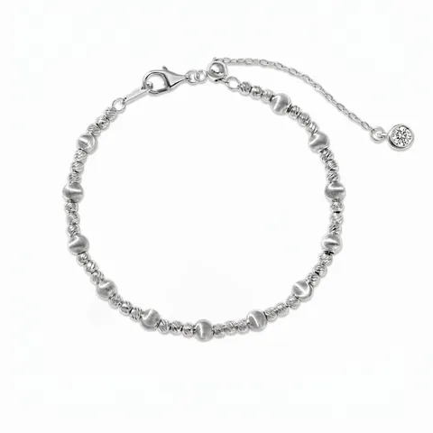 French Retro 925 Sterling Silver Beaded Bracelet For Women Frosted Diamond Cut Round Beads Rhinestone Charm Elegant Jewelry