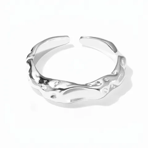 Minimalist 925 Sterling Silver Open Ring For Women Irregular Wave Design Lava Texture Adjustable Fashion Jewelry Gift