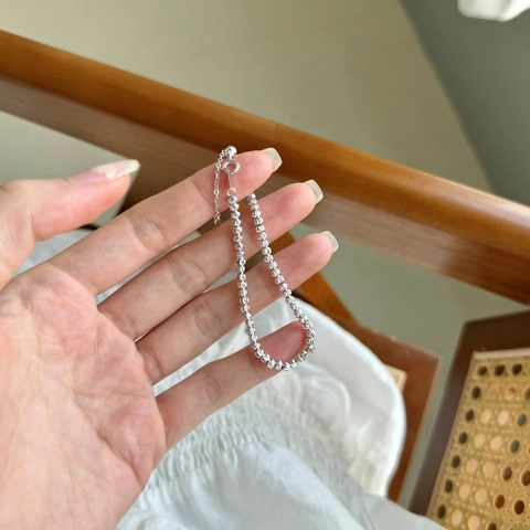 Bracciale a Perline in Argento Sterling 925 per Donna Perline Rotonde Taglio Diamante Catena di Estensione Regolabile Gioielli