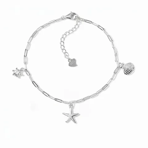 Braccialetto con Ciondolo a Forma di Stella Marina e Conchiglia in Argento Sterling 925 per Donna Raffinato Bracciale Oceanico