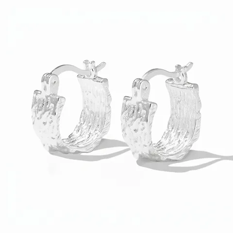 Orecchini a Cerchio in Argento Sterling 925 per Donna con Finitura Martellata Testurizzata Stile Minimalista Freddo Texture Lavica