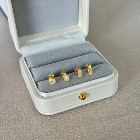 Orecchini a Bottone in Argento Sterling 925 con Zirconia per Donna Taglio Smeraldo Rettangolare e a Forma di Pera Gioielli Minimalisti Geometrici