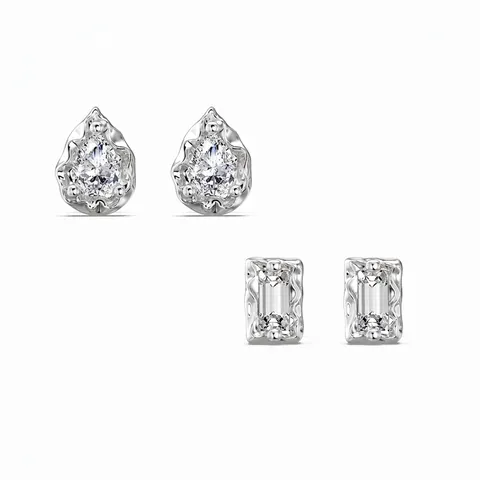 Orecchini a Bottone in Argento Sterling 925 con Zirconia per Donna Taglio Smeraldo Rettangolare e a Forma di Pera Gioielli Minimalisti Geometrici