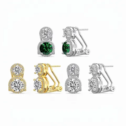 925 Sterling Zilver Dubbele Cirkel Fleskalebas Oorbellen Glanzende Zirconia Platina Goud Vergulde Elegante Sieraden Dames