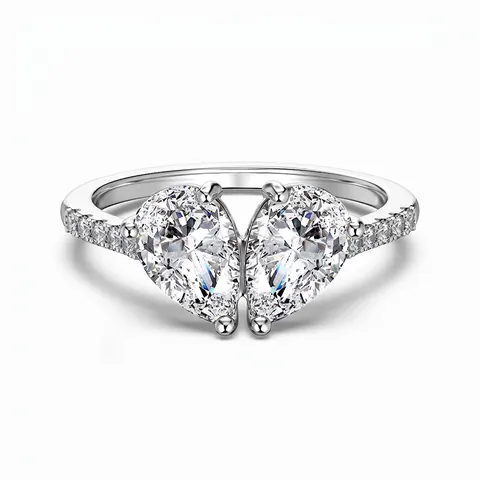 925 Sterling Silver Double Pear Shaped Waterdrop Ring For Women Zirconia Inlaid Light Luxury Wedding Party Jewelry Ring