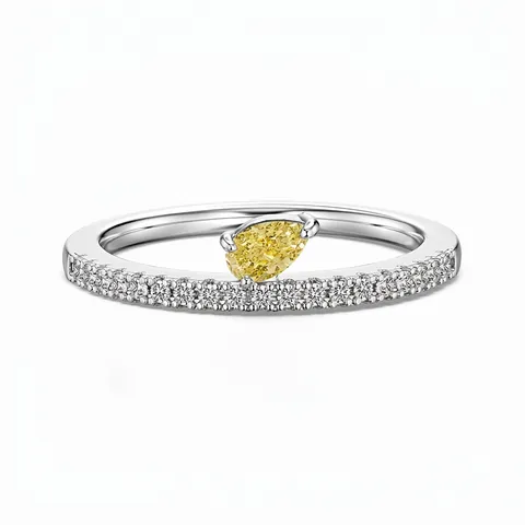 Anello in Argento Sterling 925 con Zirconia Gialla Taglio a Pera Minimalista Goccia d'Acqua Incastonato Gioielli Donna