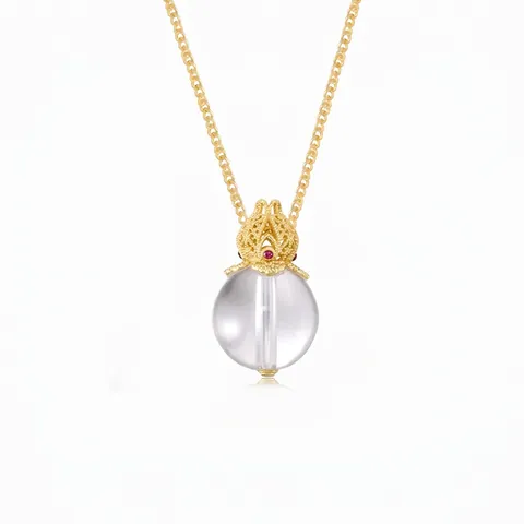 Collana con Pendente in Argento Sterling S925 e Cristallo Bianco Naturale Nuovo Stile Cinese Gemma Floreale Oro Gioielli Donna