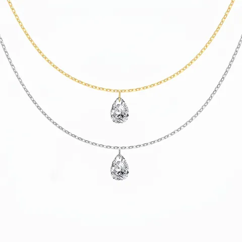 925 Sterling Silver Water Drop Pendant Necklace For Women Zirconia Solitaire Pear Shape Clavicle Chain Jewelry Gift
