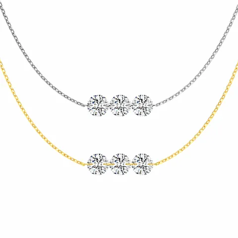 Collier Pendentif Trois Pierres en Argent Sterling 925 pour Femme Chaîne de Clavicule Minimaliste en Strass Rond Bijoux