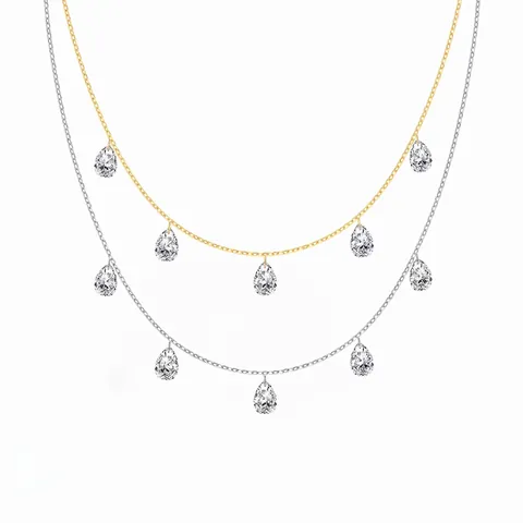 S925 Argento Sterling Collana con Pendente a Goccia d'Acqua per Donna Zirconia Pietra a Forma di Pera Catena a Clavicola Gioielli