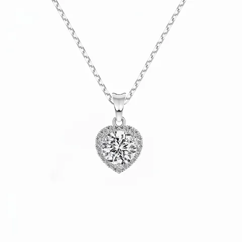 Collana con Ciondolo a Cuore in Argento Sterling 925 per Donna Collana Girocollo da Sposa Halo in Zirconia Gioielli di Moda