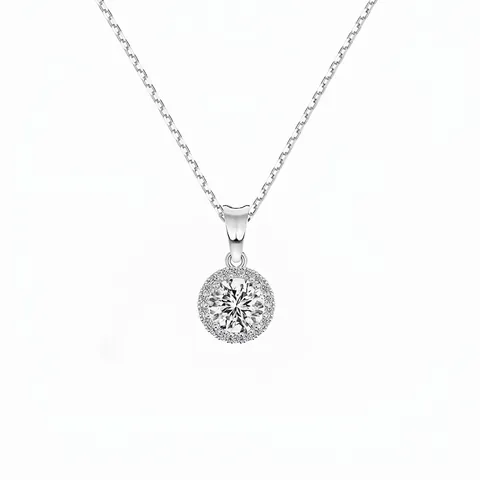 925 Sterling Silver Halo Pendant Necklace For Women Round Zirconia Elegant French Style Minimalist Party Wedding Jewelry