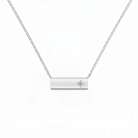 925 Sterling Silver Bar Pendant Necklace For Women Minimalist Star Engraved Rhinestone Inlaid Clavicle Chain Gold Silver Plated Jewelry
