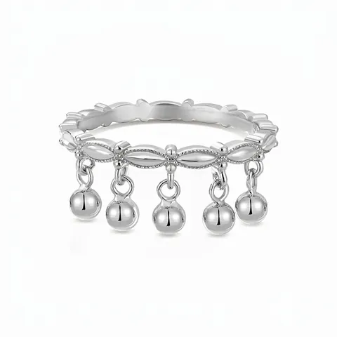 Anello a Onda in Argento Sterling 925 per Donna Anello Raffinato con Ciondolo a Nappa a Sfera Rotonda Gioielli Minimalisti Eleganti Regalo Anello
