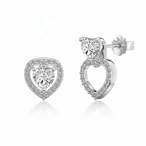 925 Sterlingsilber Herz Ohrstecker Für Damen Strass Doppelherz Eingelegt Gold Silber Eleganter Schmuck Geschenk