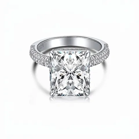 925 Sterling Silver Radiant Cut Zirconia Ring For Women Luxury Square 7 Carat Rhinestone Inlaid Geometric Wedding Jewelry Gift