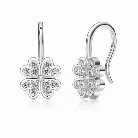 Pendientes Colgantes de Trébol de Cuatro Hojas de Plata de Ley 925 para Mujer Circonia Incrustada Pendientes de Gancho Suerte