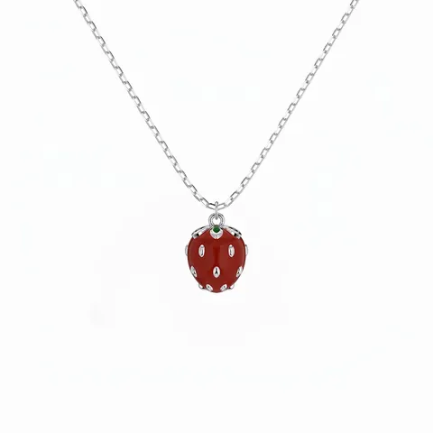 Simpatica Collana con Pendente a Fragola in Argento Sterling 925 per Donna Dolce Frutto Rosso Smaltato Delicata Catena Gioielli Regalo