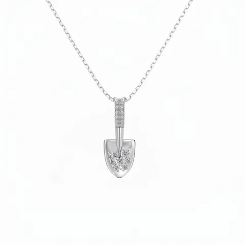 Collier Pendentif Pelle Créative en Argent Sterling 925 pour Femme Bijoux de Cou Élégants Forme de Bêche Sertis de Zirconia