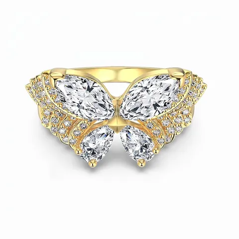 Anello a Farfalla in Argento Sterling S925 per Donna Con Intarsio di Zirconia Marquise Gioielli di Lusso Elegante Anello da Dito alla Moda