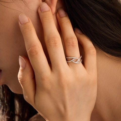 Anello in Argento Sterling S925 Con Zirconia Design Incrociato Cavo Elegante Minimalista Gioielli Placcati Oro Bianco