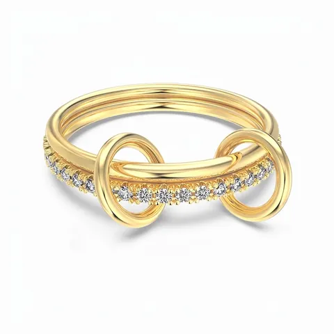 S925 Sterling Silver Interlocking Double Ring For Women Pave Rhinestone Geometric Round Ring Minimalist Fashion Finger Ring