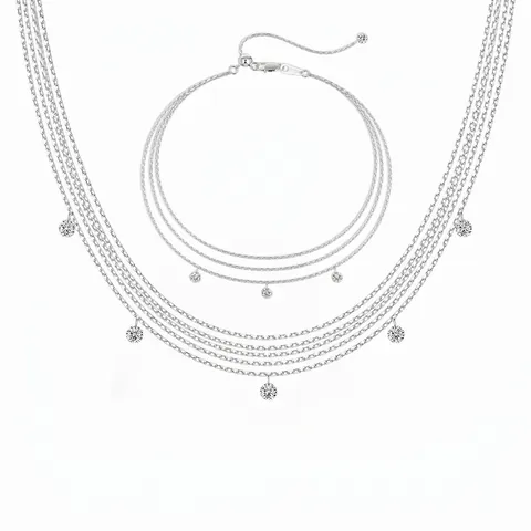 S925 Sterling Zilver Gelaagde Halsketting Armband Collectie Voor Dames Multi-Layer Fijne Ketting Met Ronde Zirconia Hangers Goud Platina Verguld Minimalistische Mode Sieraden