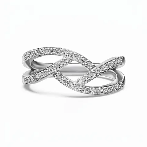 Anello in Argento Sterling S925 Con Zirconia Design Incrociato Cavo Elegante Minimalista Gioielli Placcati Oro Bianco
