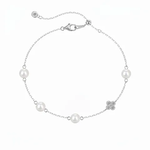 925 Sterlingsilber Vierblättriges Kleeblatt Armband Für Damen Elegante Künstliche Perle Strass Charms Kette Armband Täglich Party Schmuck