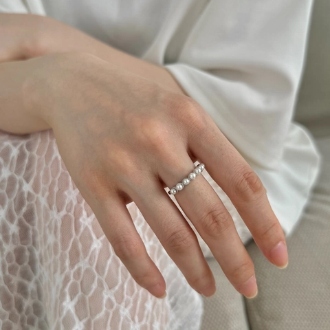Elegant 925 Sterling Silver Artificial Pearl Row Ring For Women Minimalist Dainty Gold Silver Plated Finger Ring Jewelry Gift