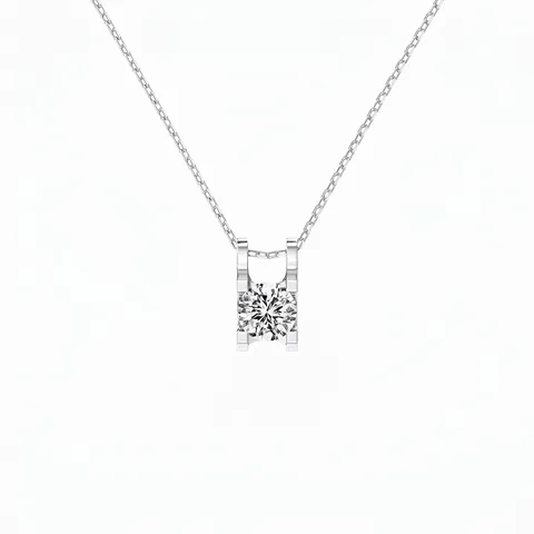 Collar con Colgante de Plata de Ley 925 para Mujer Collar de Cadena con Circonia Solitaria Redonda Boda Banquete Joyería Elegante