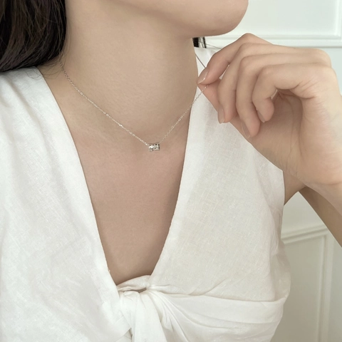 Collana in Argento Sterling 925 per Donna Pendente a Cilindro Geometrico Minimalista Gioielli a Catena di Clavicola Luccicanti Regalo