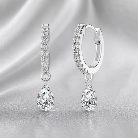 Pendientes de Aro Huggie de Plata de Ley 925 Con Colgante de Goccia de Circonia en Forma de Pera Para Mujeres Joyería de Moda