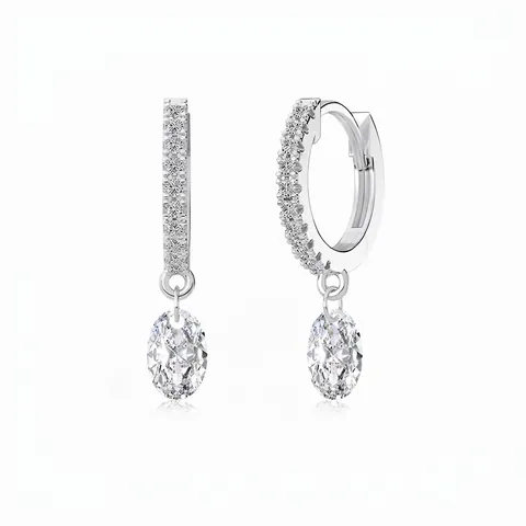 Pendientes de Gota de Plata de Ley 925 con Circonia Ovalada para Mujer Joyas Geométricas Incrustadas Galvanizadas