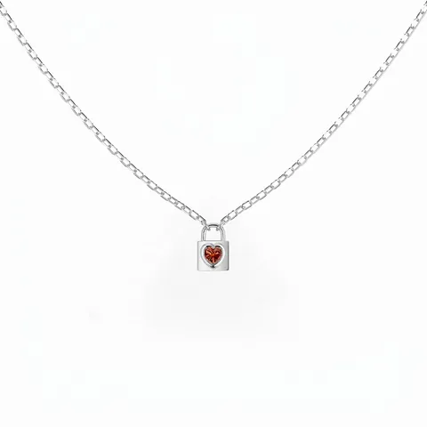 Collana con Ciondolo a Lucchetto a Cuore in Argento Sterling 925 per Donna Intarsio in Zirconia Rossa Catena Galvanizzata
