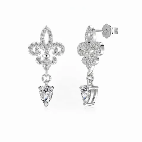 S925 Sterling Silver Fleur-De-Lis Drop Earrings For Women Luxury Zirconia Inlaid Water Drop Pendant Wedding Jewelry Gift