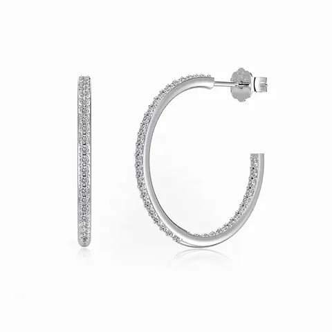 Orecchini a Cerchio a C in Argento Sterling 925 per Donna Zirconia Pavé Placcati in Platino Gioielli Moda Pendolari