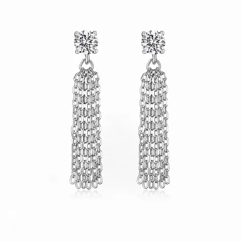 Orecchini a Catena Con Nappa in Argento Sterling 925 per Donna Lusso Leggero Francese Zirconia Orecchini a Bottone Lunghi Geometrici