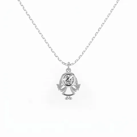 925 Sterling Silver Cute Girl Pendant Necklace Rhinestone Inlaid O-Chain Choker Women Commuter Fashion Jewelry Birthday Gift