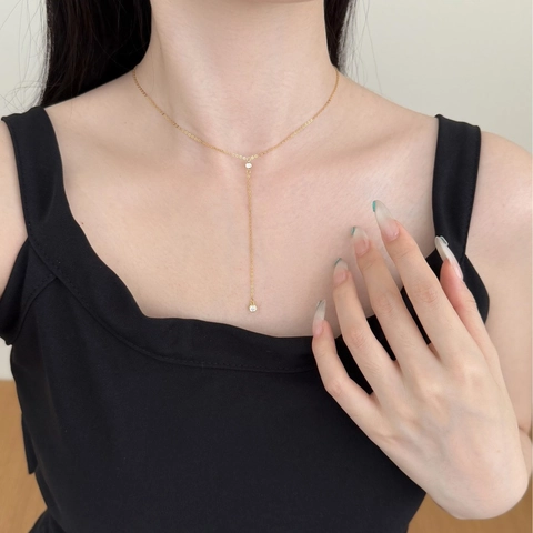 925 Sterling Zilver Y-Vorm Lariat Ketting Voor Vrouwen Strass Ronde Hanger Verguld Lichte Luxe Minimalistische Sleutelbeenhanger Sieraden