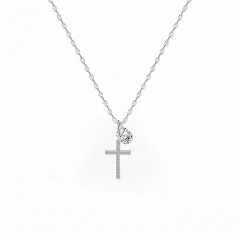 Collana in Argento Sterling 925 per Donna Ciondolo a Croce Zirconia Goccia d'Acqua Gioielli da Collo Personali Eleganti Gioielli Accessori Moda Pendolari