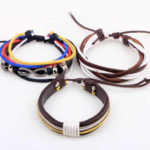 Bracciale Multistrato in Pelle Intrecciata per Uomo Simbolo Infinito Lega Perline in Legno Stile Etnico Braccialetto Regolabile