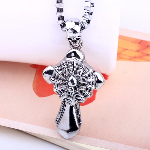 Gothic Punk Legering Schedel Spinnenweb Kruis Hanger Halsketting Voor Mannen Zilver Verguld Box Ketting Mode Sieraden Cadeau