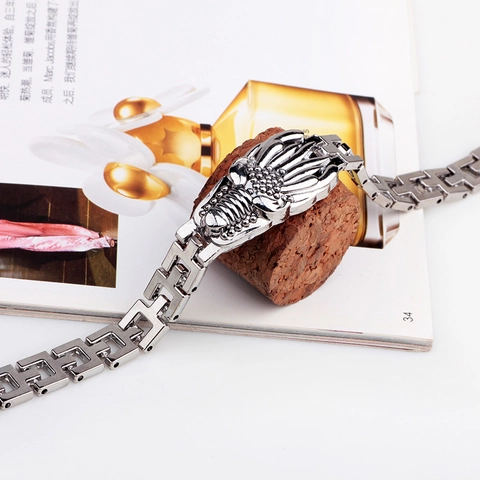 Vintage Men Alloy Bracelet Watch Strap Buckle Design Dragon Totem Antique Silver Color Punk Streetwear Metal Bangle Jewelry